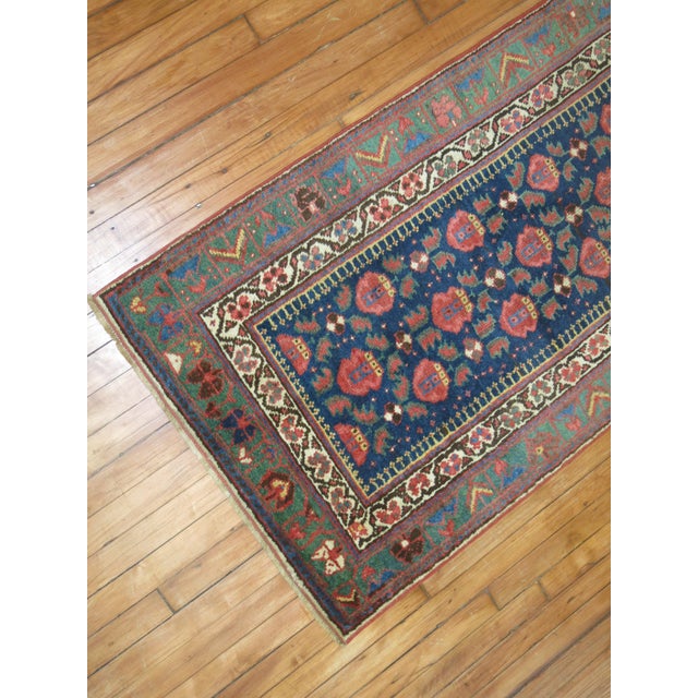 Early 20th Century Traditional Navy Green Floral Persian Runner, 20th Century For Sale - Image 5 of 6