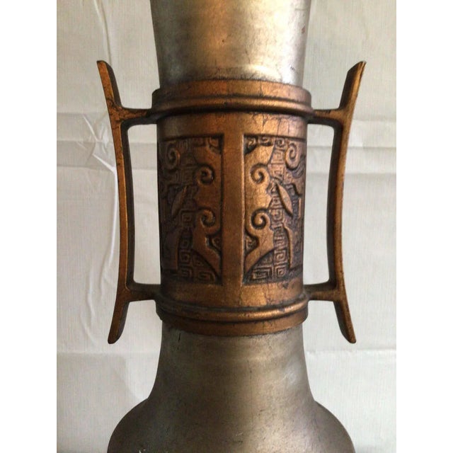 1960s Painted Metal and Brass Asian Style Lamps - A Pair For Sale - Image 11 of 13