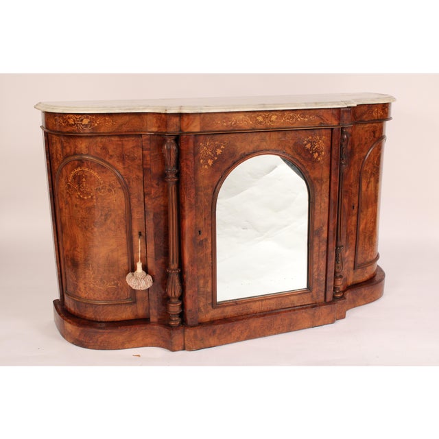 Victorian Victorian Inlaid Burl Walnut Sideboard With Marble Top For Sale - Image 3 of 13