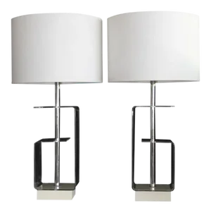Geometric Clear Lucite Table Lamps - a Pair