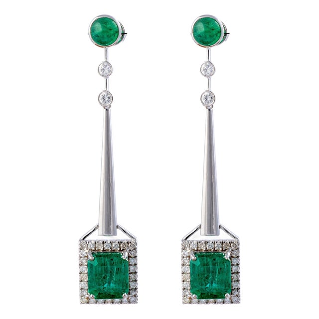 10.52 Carats Natural Zambian Emerald Earrings with 1.32 Diamonds and 14k Goldol For Sale