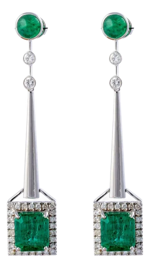 10.52 Carats Natural Zambian Emerald Earrings with 1.32 Diamonds and 14k Goldol