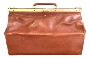 Vintage Leather Weekender Doctors Style Bag With Brass Frame Made Exclusively for Mercedes-Benz
