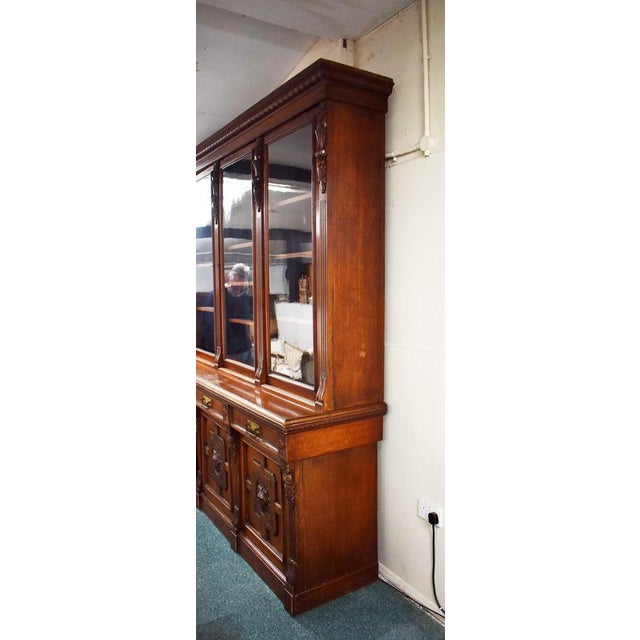 Victorian Three Door Bookcase in Carved Oak, 1880 For Sale - Image 10 of 12