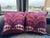 Custom pair of 20" pillows covered in Schumacher "Samarkand Ikat" in color ruby. These pillows have tapered corners to...