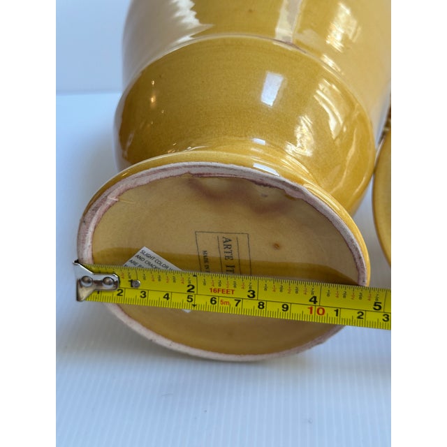 1980s Arte Italica "Sole Mustard" Collection Ceramic 15" Tall Yellow Jar With Lid Greaps and Leaves Design Made in Italy For Sale - Image 10 of 18