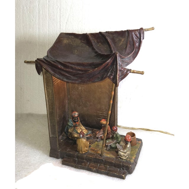 Early 20th Century Original Orientalist Austrian/ Vienna Cold Painted Bronze Lamp of a Classroom For Sale - Image 12 of 18
