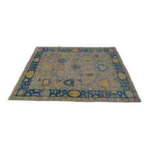 Approx. 8 X 10 Turkish Blue & Gold Hand Woven Rug
