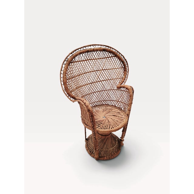 Vintage Rattan Junior Emmanuelle Wicker Peacock Throne Chair, 1960s For Sale - Image 4 of 13