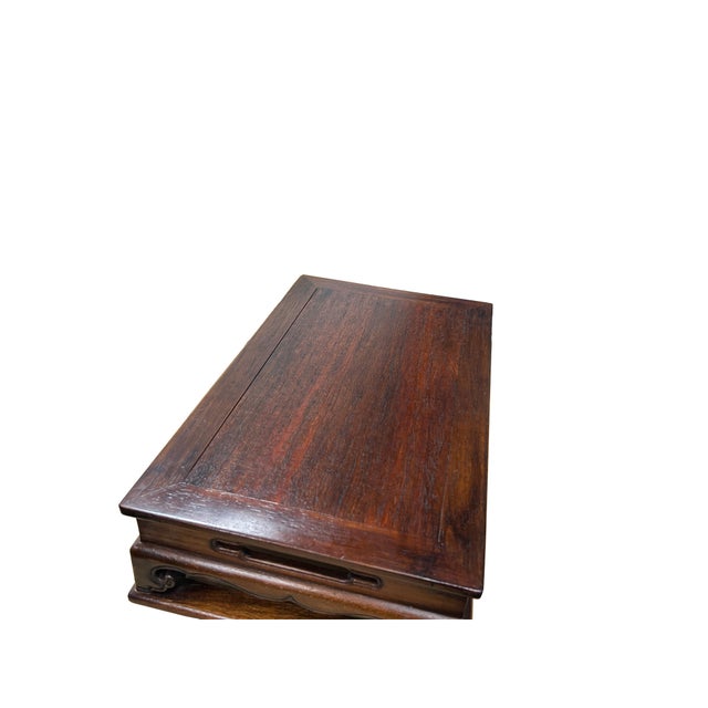 Oriental Brown Stain Wave Carving Rectangular Display Easel Stand For Sale - Image 4 of 8