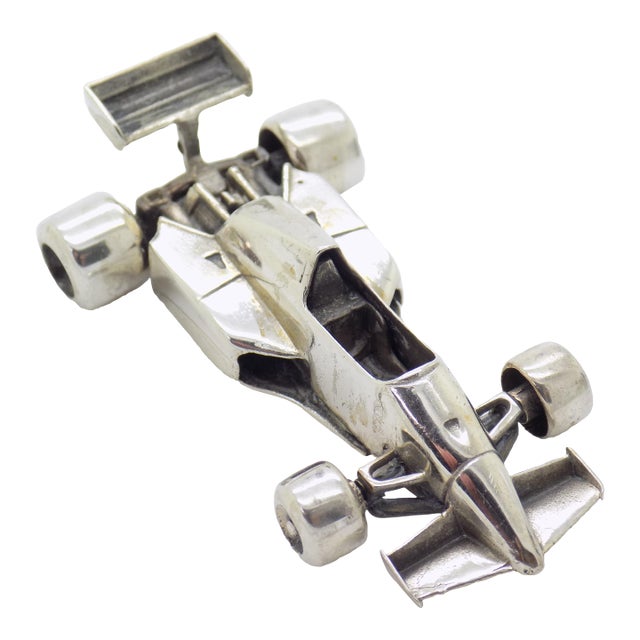 Vintage Italian Handmade Genuine Silver Ferrari F1 260 Racing Car Large Figurine For Sale