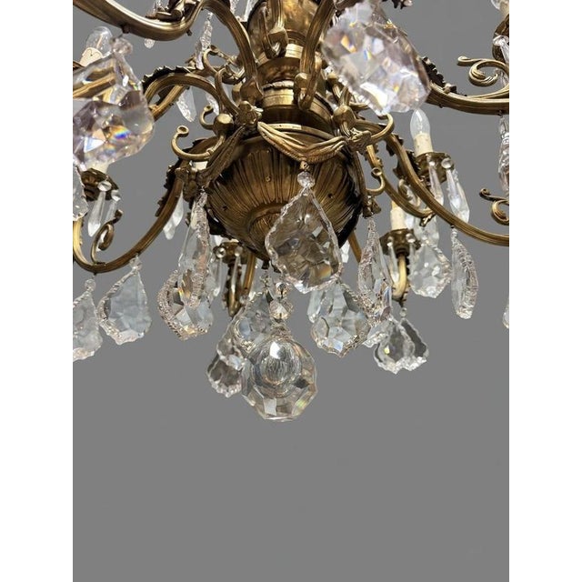 French Brass and Crystal 16 Light Chandelier For Sale - Image 3 of 8
