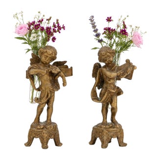 Bronze Cherub Figures Flower/ Candle Holders For Sale