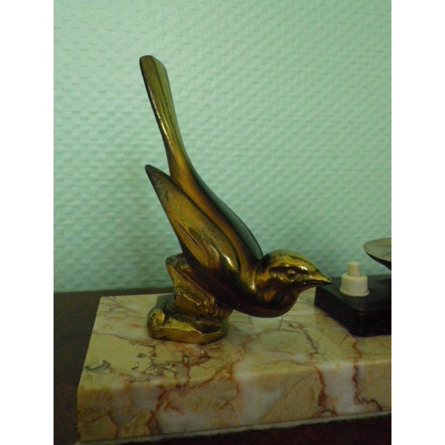 1940s Table Lamp with Marble Base, Brass Bird Decoration and Opaline Lampshade, 1940s For Sale - Image 5 of 17