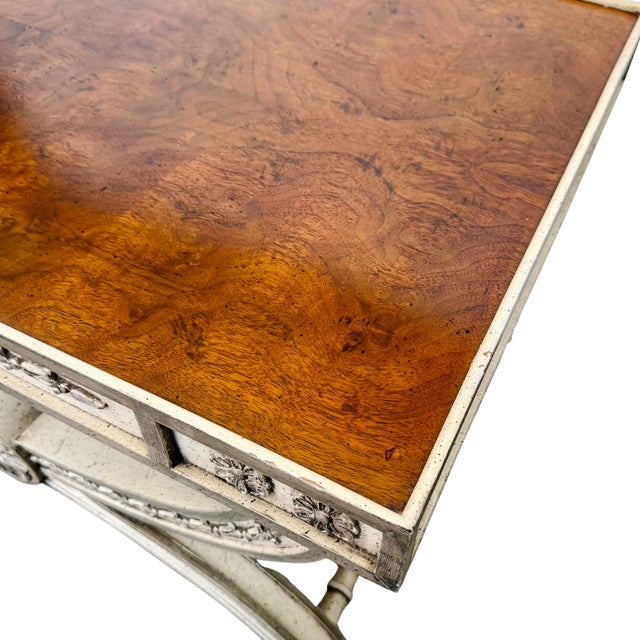1960 Neoclassical Regency Style Burl Walnut & Painted Curule Accent Tables by Heritage - Pair For Sale - Image 9 of 15