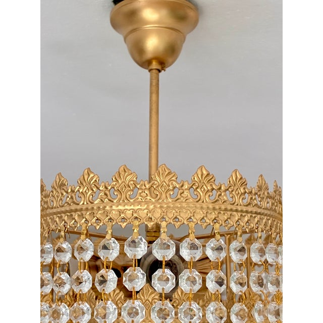 Elegant Vintage Tiered Crystal Flush Mount Chandelier A striking vintage flush mount lighting fixture featuring cascading...