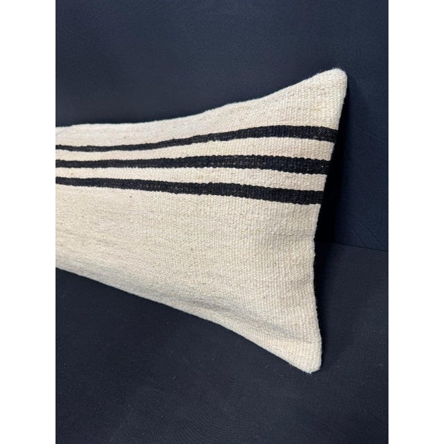 Turkish Hemp Pillow Cushion Natural Beige Black Cushion Cover 14"x45" For Sale - Image 4 of 4
