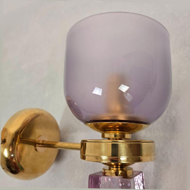 Purple 1990s Purple and Green Murano Glass Sconces - a Pair For Sale - Image 8 of 11