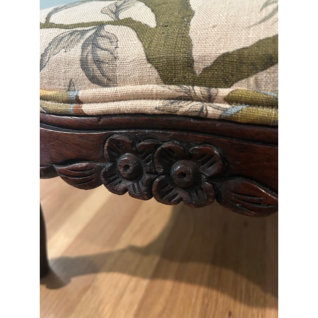 1940’s French Style Louis XV Carved Mahogany Footstool With New Upholstery For Sale In New Orleans - Image 6 of 11