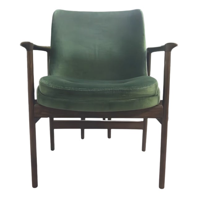 Mid-Century Danish Armchair in Deep Green Velvet Velour attributed to Ib Kofod-Larsen for Fröscher KG, Germany, 1960s For Sale