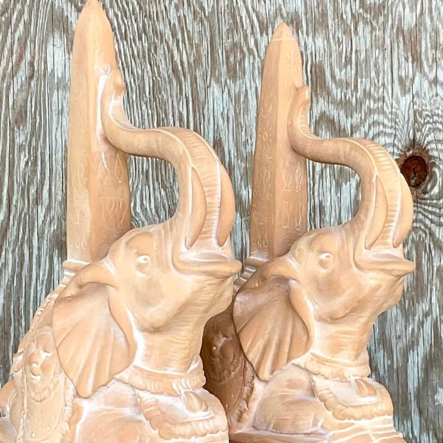 Vintage Regency Terra Cotta Elephant Obelisks - a Pair For Sale - Image 12 of 12