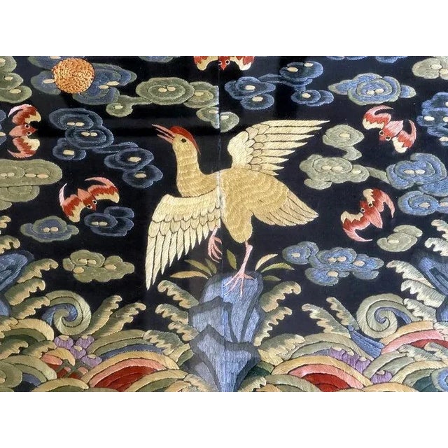 Black Late 19th Century Framed Chinese Qing Dynasty Embroidered Sixth Rank Badge For Sale - Image 8 of 11