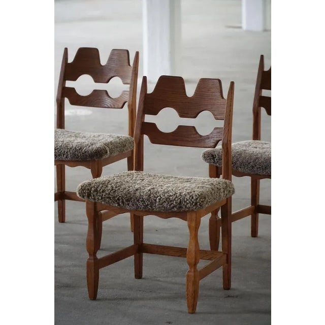 Vintage Razorblade Chairs in Oak and Lambswool by Henning Kjærnulf, 1960s, Set of 6 For Sale - Image 18 of 18