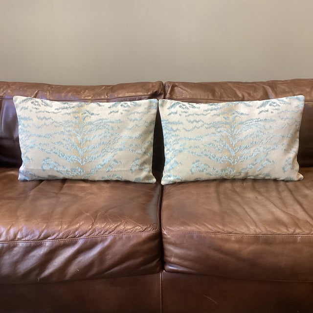 2020s New Pair of Cowtan & Tout Blue and Cream Tiger Print Lumbar Pillows For Sale - Image 5 of 8