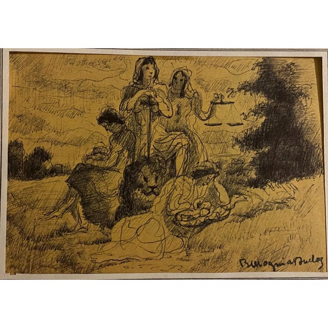 Mogniat-Duclos Bertrand, Justice, Pen on Paper, 1950s For Sale - Image 3 of 3