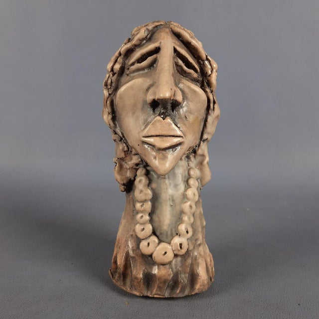 Brutalist Majolica Sculpture of a Woman's Head with an Elongated Face, 20th Century For Sale - Image 6 of 13