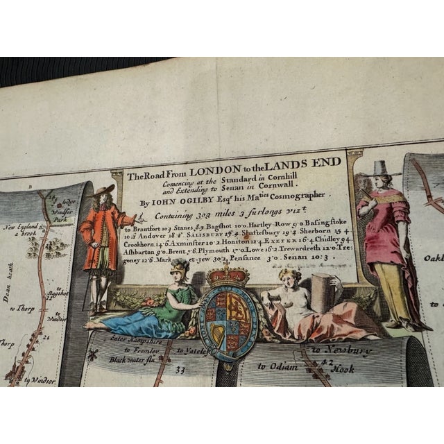 17th Century Set of 5 John Ogilby 1675 Hand Colored Road Maps Britannia England For Sale - Image 5 of 18