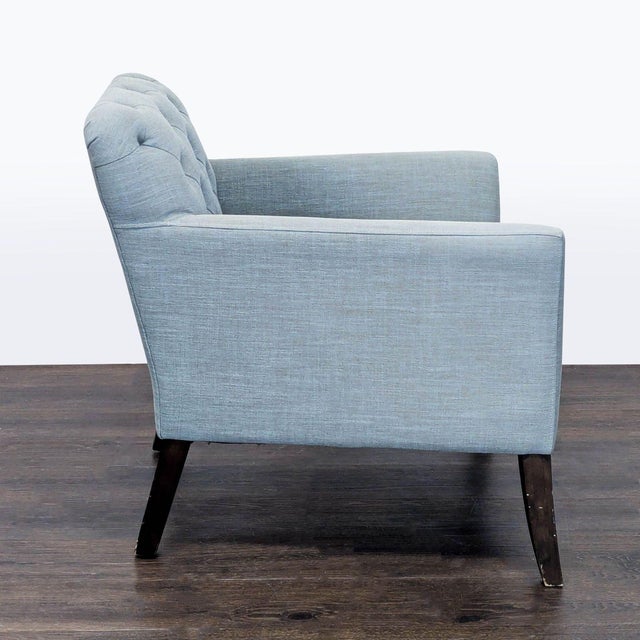 West Elm West Elm Elton Tufted Light Blue Lounge Chair With Dark Wood Legs For Sale - Image 4 of 9