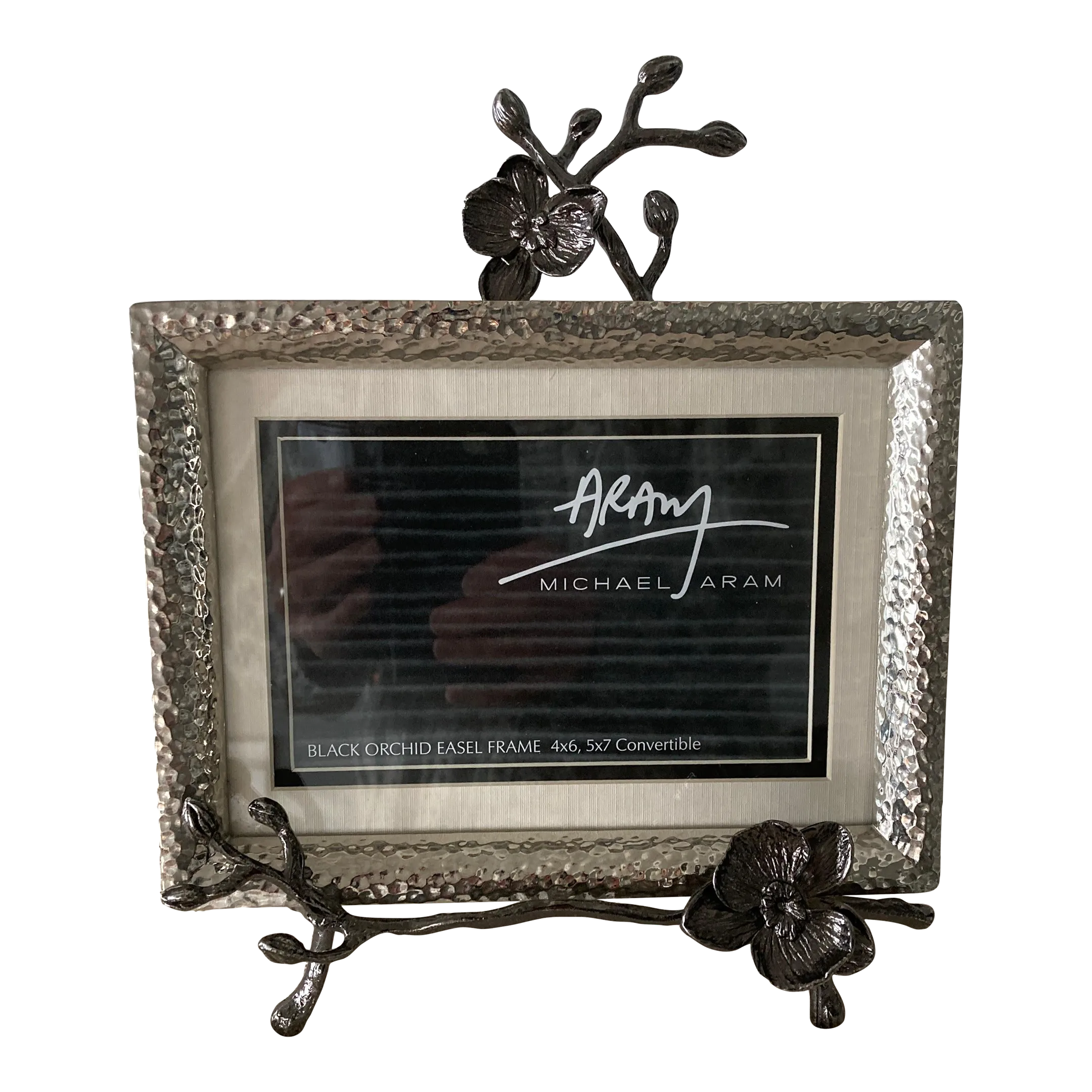 Michael Aram Hammered Nickel Photo Picture Frame With Black Orchid