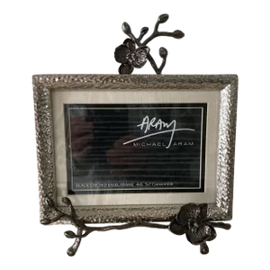 Michael Aram Hammered Nickel Photo Picture Frame With Black Orchid Easel