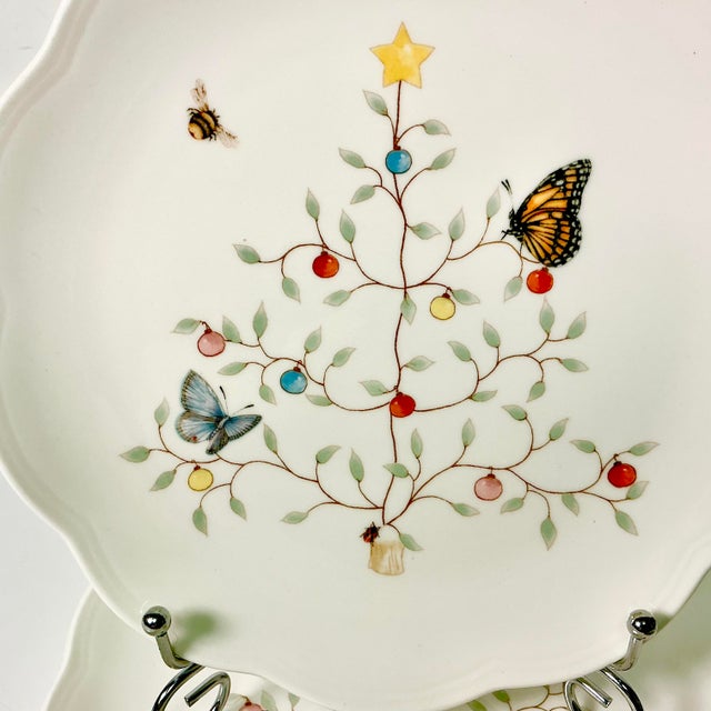 2000 - 2009 Vintage Hollywood Regency Americana Lenox Butterfly Meadow Christmas Dessert Plates - Set of 8 For Sale - Image 5 of 6