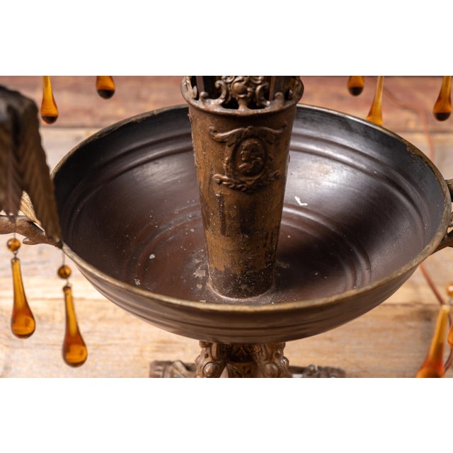 Amber Early 20th Century Art Nouveau Brass and Amber Glass Tear Drop Epergne Lamp For Sale - Image 8 of 18