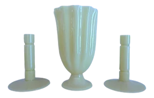 Early 20th Century Steuben Ivory Centerpiece Vase & Candlestick Set - 3 Pieces