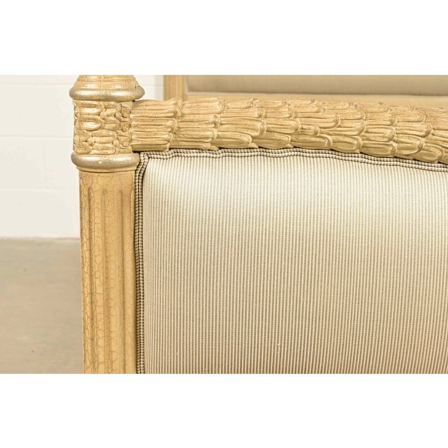 Henredon Style French Regency Louis XVI Cream Crackle Lacquered Upholstered King Size Bed For Sale - Image 12 of 14