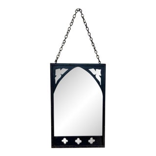 Early Black Metal, Iron Mirror Hanging From a Heavy Chain For Sale