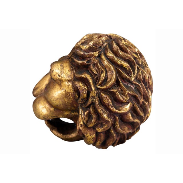 Neoclassical Pair of Vintage Gilt Lion Head Sculptures, Italian Neoclassical Style For Sale - Image 3 of 13