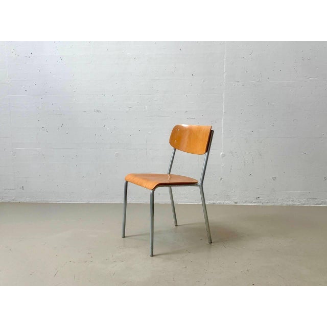Vintage Stacking Chair in Plywood and Tubular Steel, 1970s For Sale - Image 4 of 18