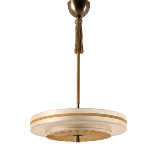 Swedish Modern Pendant Light with Hand-Painted Glass, 1940s For Sale
