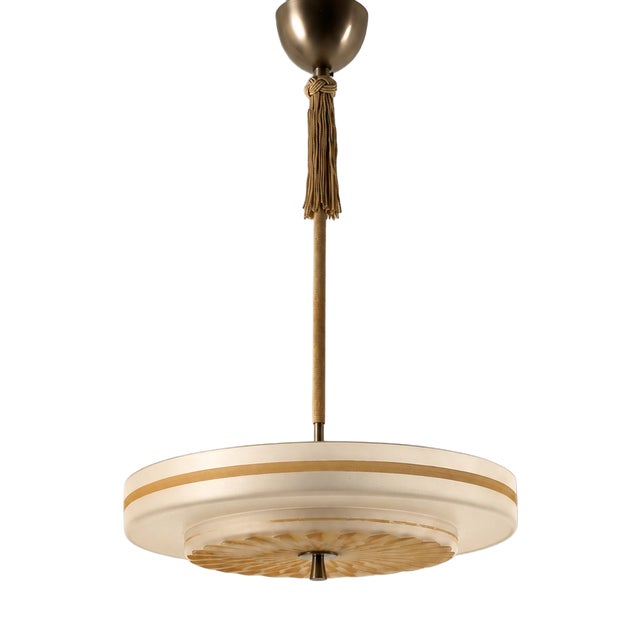Swedish Modern Pendant Light with Hand-Painted Glass, 1940s For Sale