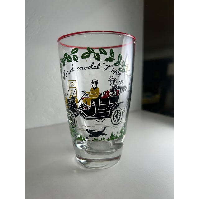 1950s 1950s Libbey Mid-Century Modern Glasses With Colorful Images of Ford Model T in Highball Glasses and Packard Carriage Images in Wine Glasses For Sale - Image 5 of 11
