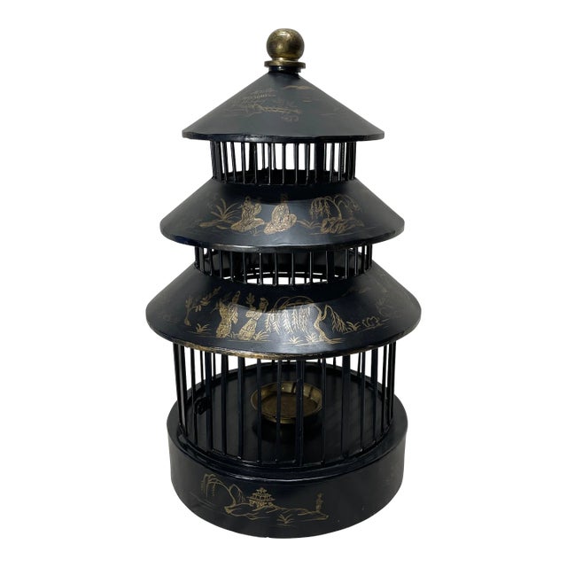 Tole Chinoiserie Pagoda Bird Cage For Sale