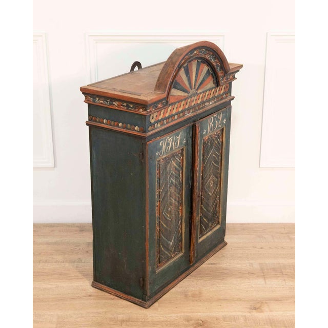 Wood 19th Century Painted Skåne Wall Cabinet with Reeded Doors, Sweden For Sale - Image 7 of 14