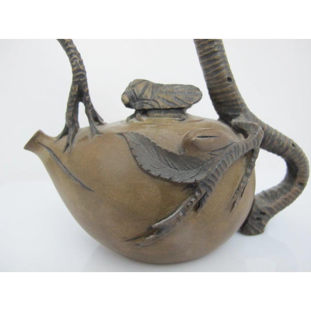 Chinese Yixing Zisha Clay Peach Branch Teapot With Cicada Finial Lid For Sale - Image 10 of 15