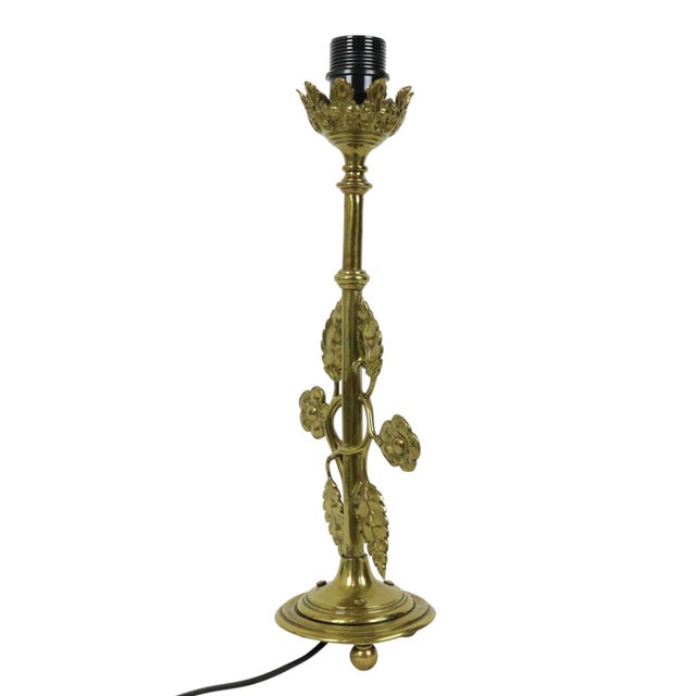 Art Nouveau Style Floral Table Lamp in Brass, 1950s For Sale - Image 3 of 16