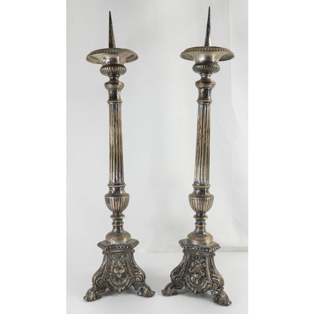 Late 19th Century French Silverplate Brass or Bronze Candlesticks, a Pair For Sale - Image 5 of 12