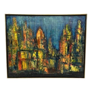 Lucette Barth Original Cityscape Painting C. 1960's For Sale
